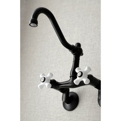 Bridge Kitchen Faucet, Heirloom, Wall Mount Two-Handle in Matte Black