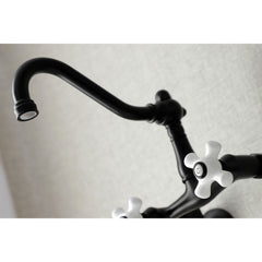 Bridge Kitchen Faucet, Heirloom, Wall Mount Two-Handle in Matte Black