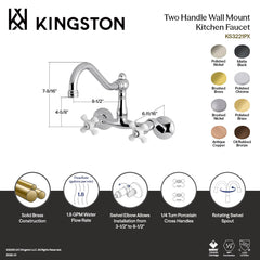 Bridge Kitchen Faucet, Heirloom, Wall Mount Two-Handle in Matte Black