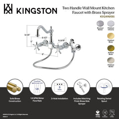 Bridge Kitchen Faucet, Heirloom, Wall Mount with Brass Sprayer in Polished Nickel