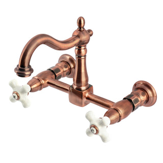 Bridge Kitchen Faucet, Heirloom, Wall Mount with Two Handles in Antique Copper