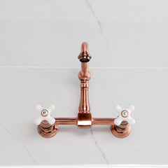 Bridge Kitchen Faucet, Heirloom, Wall Mount with Two Handles in Antique Copper