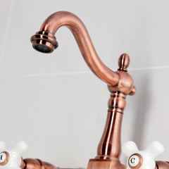 Bridge Kitchen Faucet, Heirloom, Wall Mount with Two Handles in Antique Copper