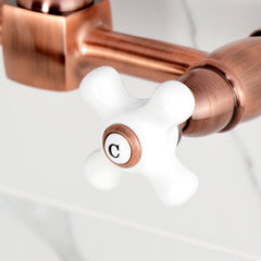 Bridge Kitchen Faucet, Heirloom, Wall Mount with Two Handles in Antique Copper