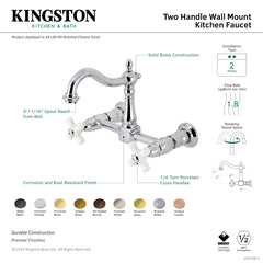 Bridge Kitchen Faucet, Heirloom, Wall Mount with Two Handles in Antique Copper