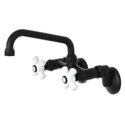 Bridge Kitchen Faucet, Heirloom, Wall Mount with Two Handles in Matte Black