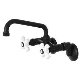 Bridge Kitchen Faucet, Heirloom, Wall Mount with Two Handles in Matte Black