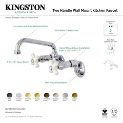 Bridge Kitchen Faucet, Heirloom, Wall Mount with Two Handles in Matte Black