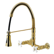 Bridge Kitchen Faucet, Heritage, 2-Hole Wall-Mount in Brushed Brass