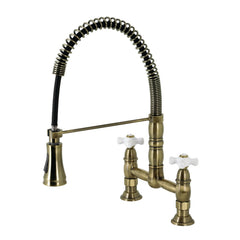 Bridge Kitchen Faucet, Heritage, Double Cross Handle in Antique Brass