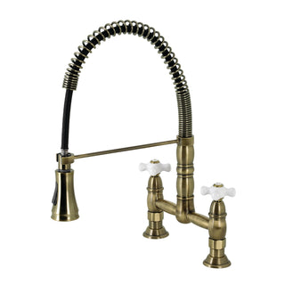 Bridge Kitchen Faucet, Heritage, Double Cross Handle in Antique Brass