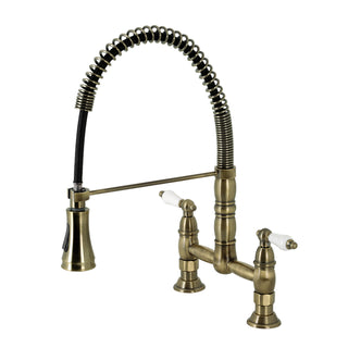 Bridge Kitchen Faucet, Heritage, Double Handle, 2-Hole, Antique Brass