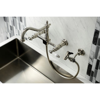 Bridge Kitchen Faucet, Heritage, 2-Handle, 3-Hole, Wall Mount, Polished Nickel