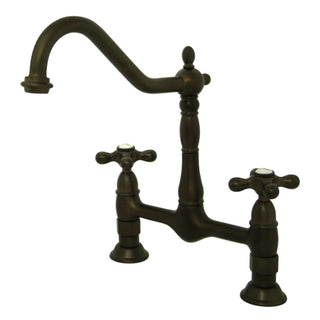 Bridge Kitchen Faucet, Heritage, Two-Handle, 2-Hole Deck Mount, Oil Rubbed Bronze