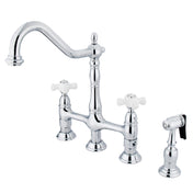 Bridge Kitchen Faucet, Heritage, Two-Handle, 4-Hole Deck Mount, Brass