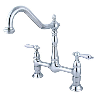 Bridge Kitchen Faucet, Heritage, Two-Handle Deck Mount in Polished Chrome