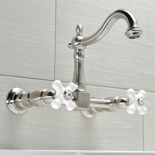 Bridge Kitchen Faucet, Heritage, Two-Handle Wall Mount in Brushed Nickel