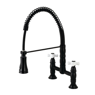 Bridge Kitchen Faucet, Heritage with Double Handles in Matte Black