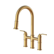 Bridge Kitchen Faucet, Kinzie, Two Handle, Pull-Down Sprayer, Brass
