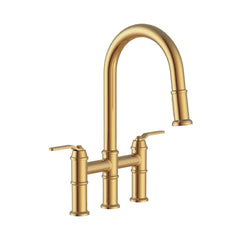 Bridge Kitchen Faucet, Kinzie, Two Handle, Pull-Down Sprayer, Brass