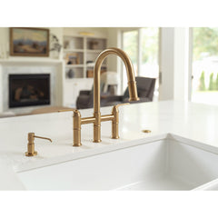 Bridge Kitchen Faucet, Kinzie, Two Handle, Pull-Down Sprayer, Brass