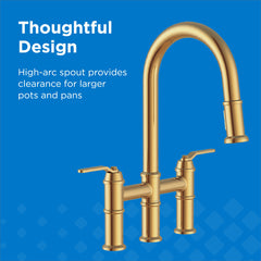 Bridge Kitchen Faucet, Kinzie, Two Handle, Pull-Down Sprayer, Brass