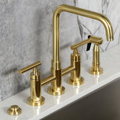 Bridge Kitchen Faucet, Manhattan, Two-Handle, 4-Hole Deck Mount, Brushed Brass