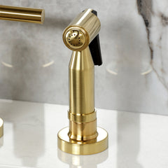 Bridge Kitchen Faucet, Manhattan, Two-Handle, 4-Hole Deck Mount, Brushed Brass