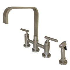 Bridge Kitchen Faucet, Manhattan, Two-Handle with Brass Sprayer in Brushed Nickel