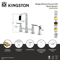 Bridge Kitchen Faucet, Manhattan, Two-Handle with Brass Sprayer in Brushed Nickel