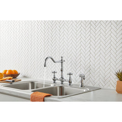 Bridge Kitchen Faucet, Opulence, Two Handle, Side Spray, Chrome