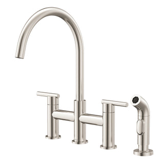 Bridge Kitchen Faucet, Parma, Two Handle, Side Spray, Stainless Steel
