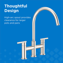 Bridge Kitchen Faucet, Parma, Two Handle, Side Spray, Stainless Steel