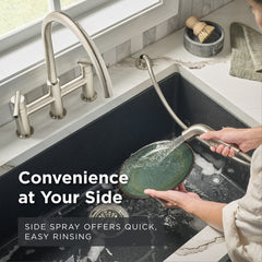 Bridge Kitchen Faucet, Parma, Two Handle, Side Spray, Stainless Steel