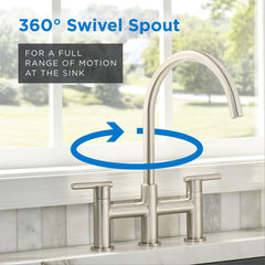 Bridge Kitchen Faucet, Parma, Two Handle, Side Spray, Stainless Steel