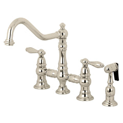Bridge Kitchen Faucet, Restoration, Two-Handle, 4-Hole, Deck Mount, Polished Nickel
