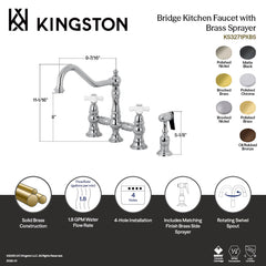 Bridge Kitchen Faucet, Restoration, Two-Handle with Sprayer in Matte Black