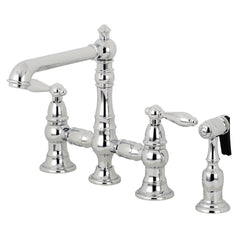 Bridge Kitchen Faucet, Tulare, Two-Handle with Brass Sprayer in Polished Chrome