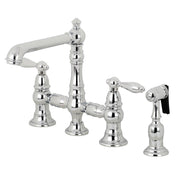 Bridge Kitchen Faucet, Tulare, Two-Handle with Brass Sprayer in Polished Chrome