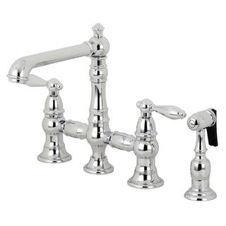 Bridge Kitchen Faucet, Tulare, Two-Handle with Brass Sprayer in Polished Chrome