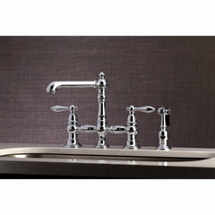 Bridge Kitchen Faucet, Tulare, Two-Handle with Brass Sprayer in Polished Chrome