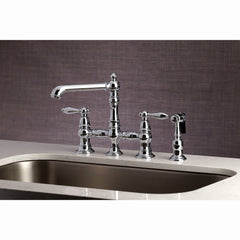 Bridge Kitchen Faucet, Tulare, Two-Handle with Brass Sprayer in Polished Chrome
