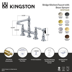 Bridge Kitchen Faucet, Tulare, Two-Handle with Brass Sprayer in Polished Chrome