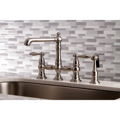 Bridge Kitchen Faucet, Tulare, Two-Handle with Side Sprayer in Brushed Nickel