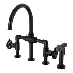 Bridge Kitchen Faucet, Webb, Two-Handle with Side Sprayer in Matte Black