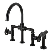 Bridge Kitchen Faucet, Webb, Two-Handle with Side Sprayer in Matte Black