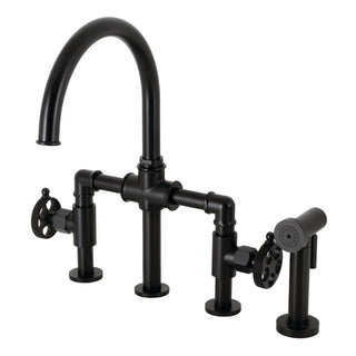 Bridge Kitchen Faucet, Webb, Two-Handle with Side Sprayer in Matte Black
