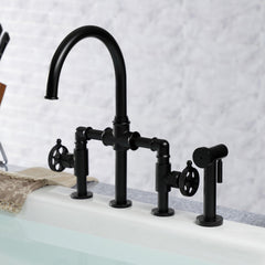 Bridge Kitchen Faucet, Webb, Two-Handle with Side Sprayer in Matte Black