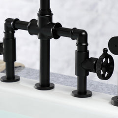 Bridge Kitchen Faucet, Webb, Two-Handle with Side Sprayer in Matte Black