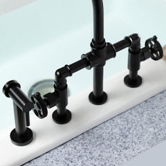 Bridge Kitchen Faucet, Webb, Two-Handle with Side Sprayer in Matte Black